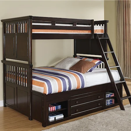 Transitional Twin/Full Bunk Bed with Storage